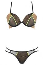 Oasap Color Block Dotted Print Halter Neck-tie Mesh Bikini