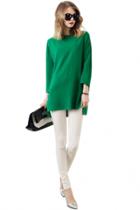 Oasap Green Top White Skinny Pants Matching Sets