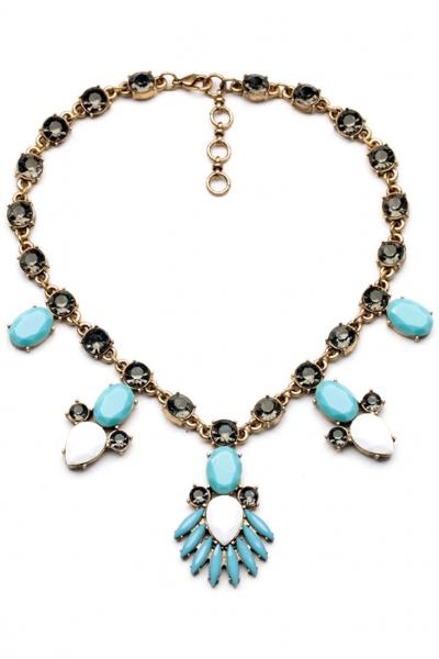 Oasap Moonlight Crystal Faced Faux Stone Necklace