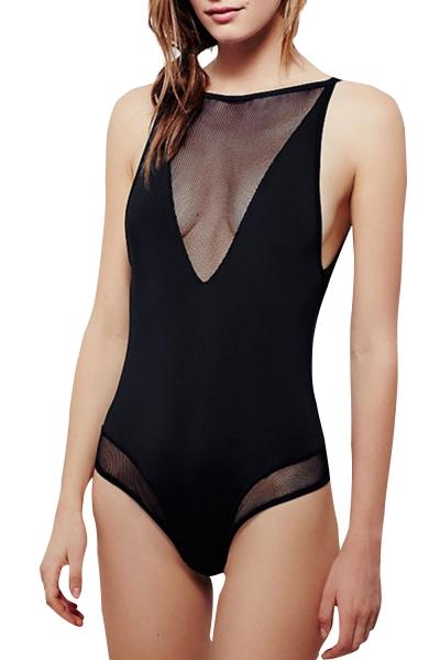 Oasap Women's Black Backless Sheer Mesh Club Bodysuit Rompers