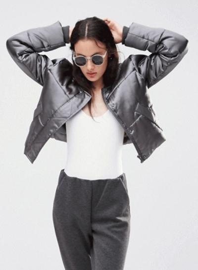 Oasap Women's Band Collar Zip Front Cotton-padded Bomber Jacket