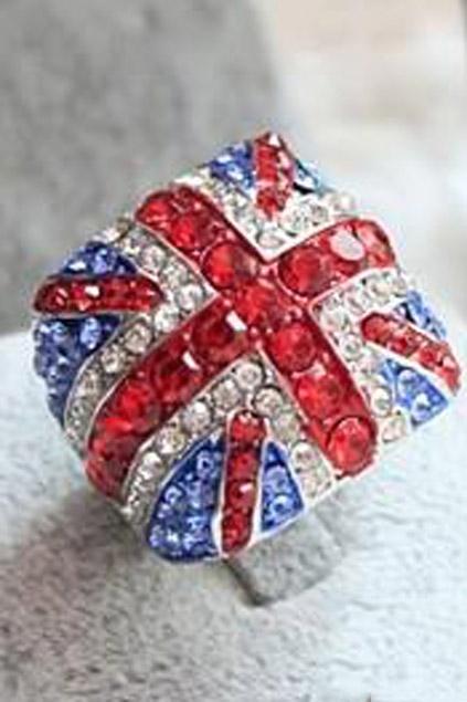 Oasap Rhinestone Embellished Union Jack Ring