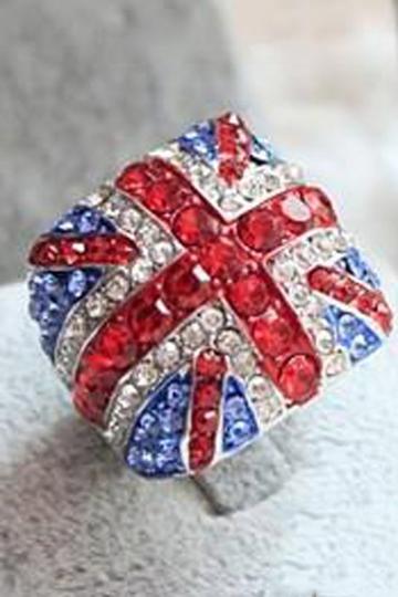 Oasap Rhinestone Embellished Union Jack Ring