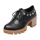 Oasap Round Toe Metal Star Block Heels Platform Shoes