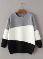 Oasap Round Neck Color Splicing Sweaters