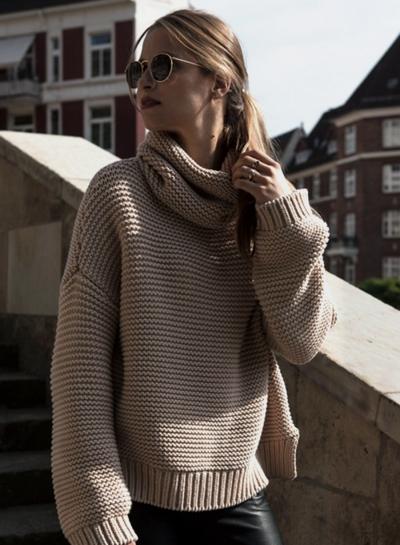 Oasap Turtleneck Side Slit Knit Pullover Sweater