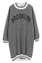 Oasap Slouchy Houndstooth Pattern Oversized Sweatshirt