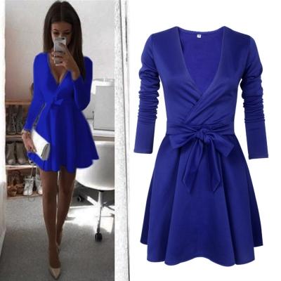 Oasap V Neck Long Sleeve Bow Detail A-line Dress
