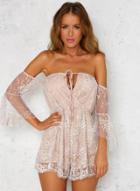 Oasap Strapless Off Shoulder Flare Sleeve Sheer Romper