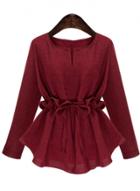 Oasap Fashion Long Sleeve Drawstring Top