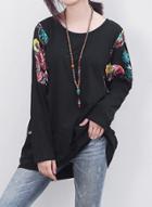 Oasap Round Neck Batwing Sleeve Floral Printed Tee Shirt