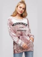 Oasap Fashion Letter Printed Velvet Tee With Pocket