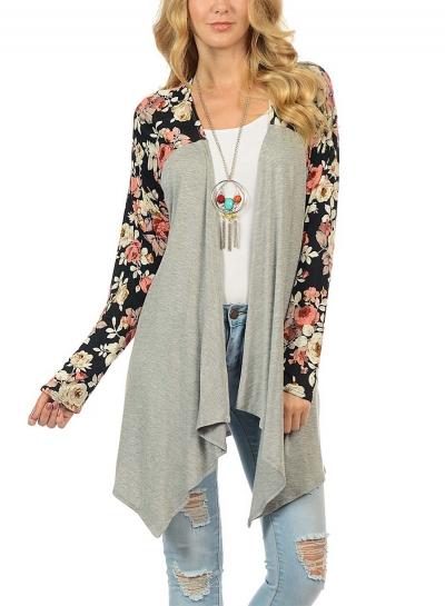 Oasap Fashion Long Floral Sleeve Irregular Cardigan
