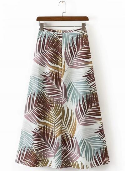 Oasap High Waist Bamboo Leaf Print Zipper Skirt