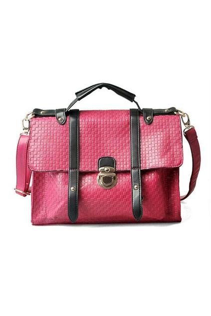 Oasap Vintage Grid Pattern Push Lock Shoulder Bag