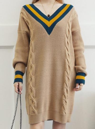 Oasap V Neck Striped Long Pullover Sweater