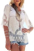 Oasap Stylish Hollow Out Embroidery Decoration Blouse