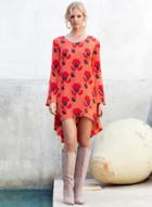 Oasap Fashion Floral Long Sleeve High Low Loose Dress