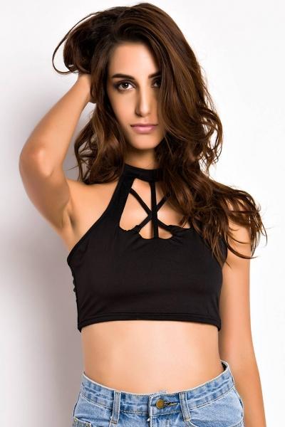 Oasap Black Exquisite Cutout Halter Club Top