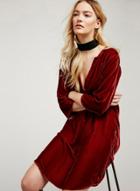 Oasap Women's Texture Asymmetric Velvet Shirt Dress