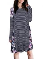 Oasap Round Neck Long Sleeve Striped Floral Splicing Dress
