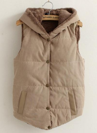 Oasap Hooded Solid Color Fleece Outwear Vest