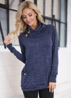 Oasap Cowl Neck Long Sleeve Button Pullover Sweathsirt