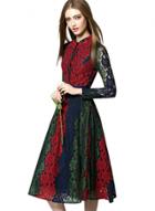 Oasap Lace Patchwork Long Sleeve Maxi Dress With Belt