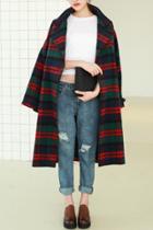 Oasap Classical Plaid Notch Lapel Long Sleeve Buttoned Coat