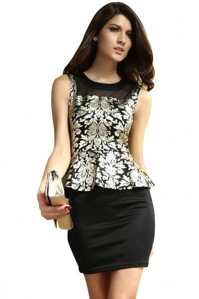 Oasap Sexy Mature Foil Print Peplum Dress
