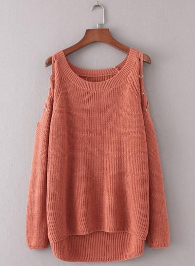 Oasap Round Neck Long Sleeve Off Shoulder Sweaters
