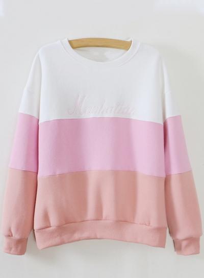Oasap Fashion Color Block Letter Embroidery Pullover Sweatshirt