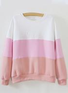 Oasap Fashion Color Block Letter Embroidery Pullover Sweatshirt