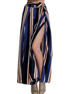 Oasap Women Color Block High Slit Tie Waist Wide-leg Pants