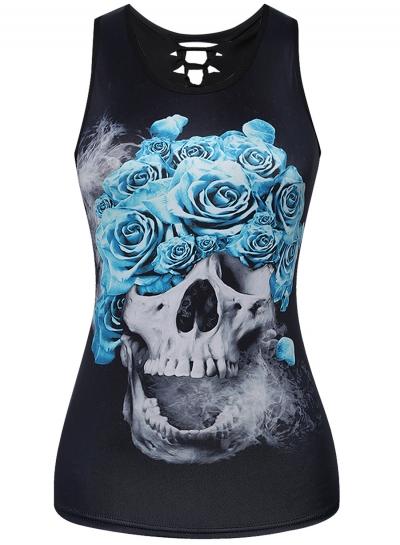Oasap Backless Round Neck Sleeveless Skull Printed Tanks