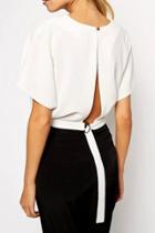 Oasap White High Fashion Back Slit Crop Blouse