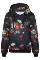 Oasap Vintage Black Floral Print Hoodie