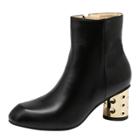 Oasap Round Toe Metal Block Heels Pu Ankle Boots