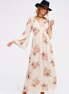 Oasap Women's Floral Graphic Flare Sleeve Maxi Dress
