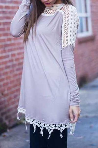 Oasap Fashion Hollowed Out Lace Hem Dress