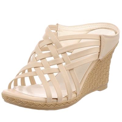 Oasap Open Toe Wedge Heels Gladiator Slip-on Sandals