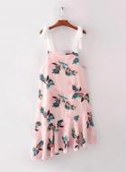 Oasap Leaf Print Flounce Panel Slip Dress
