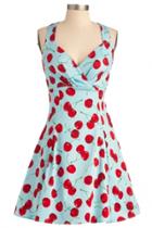 Oasap Vintage Cherry Pattern Sleeveless Deep V Dress