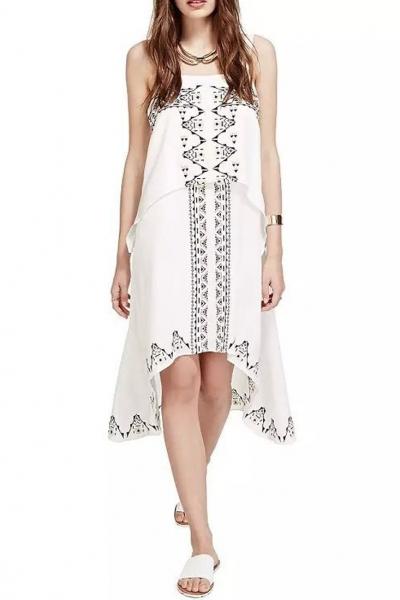 Oasap National Wind Embroidery High-low Slip Dress