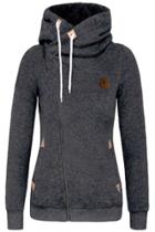 Oasap Fashion Turtleneck Oblique Zip Drawstring Hooded Sweatshirt