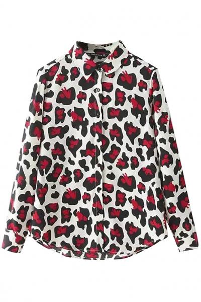 Oasap Chic Scrawl Print Stand Collar Button Down Shirt