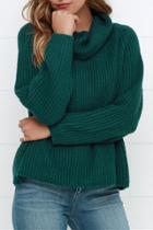 Oasap Greenish Black Turtleneck Ribbed Pullover Sweater
