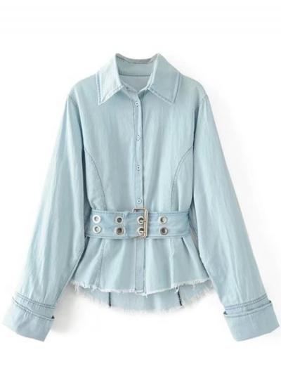 Oasap Turn Down Collar Long Sleeve Denim Shirts