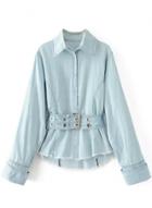 Oasap Turn Down Collar Long Sleeve Denim Shirts
