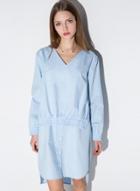 Oasap Women's Ruchedv Neck Shirt Dress